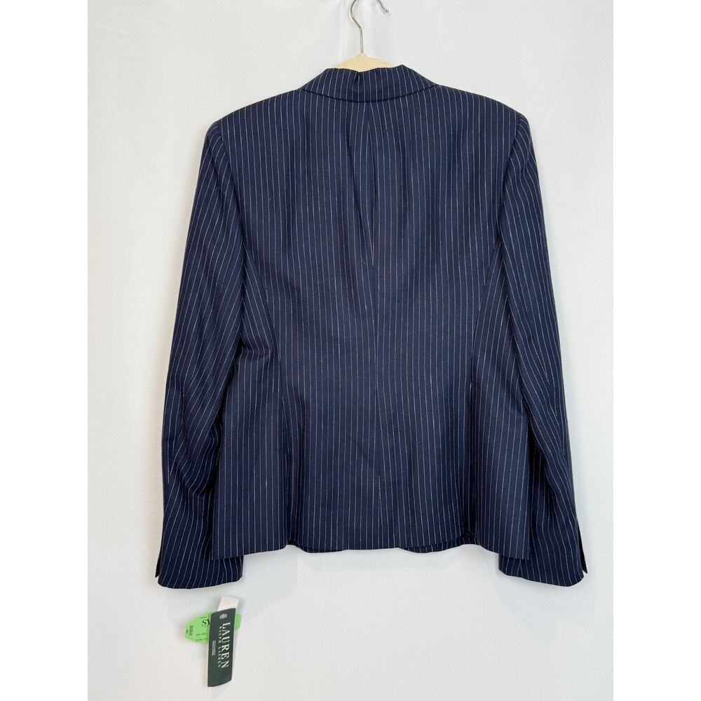 NWT Lauren Ralph Lauren Navy Pinstripe Blazer 10 Linen Wool Made in USA - Picture 3 of 11